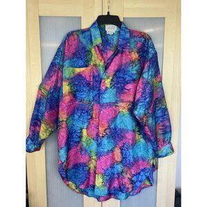 Silk by Jasmine Silk Tie Dye Blouse Sz M Rainbow Beach Summer Travel Casual Tip